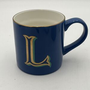 Opalhouse "L" Monogram Blue Gold Trim Coffee Tea Mug Cup EUC